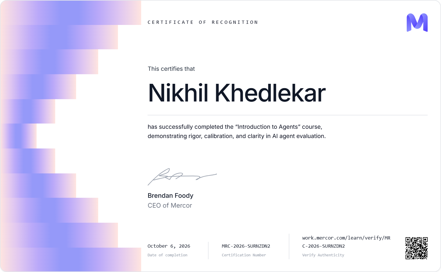 Introduction To Agents Certificate by Mercor